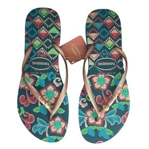 Havaianas NWT lotus charm multicolor flip flop SZ: 11-12 Women